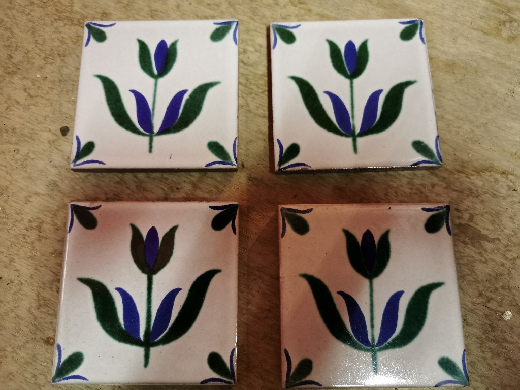 Lot de 8 petits carreaux vintage à motif floral – 10 x 10 cm, Bricolage & Construction, Enlèvement, Utilisé, Céramique
