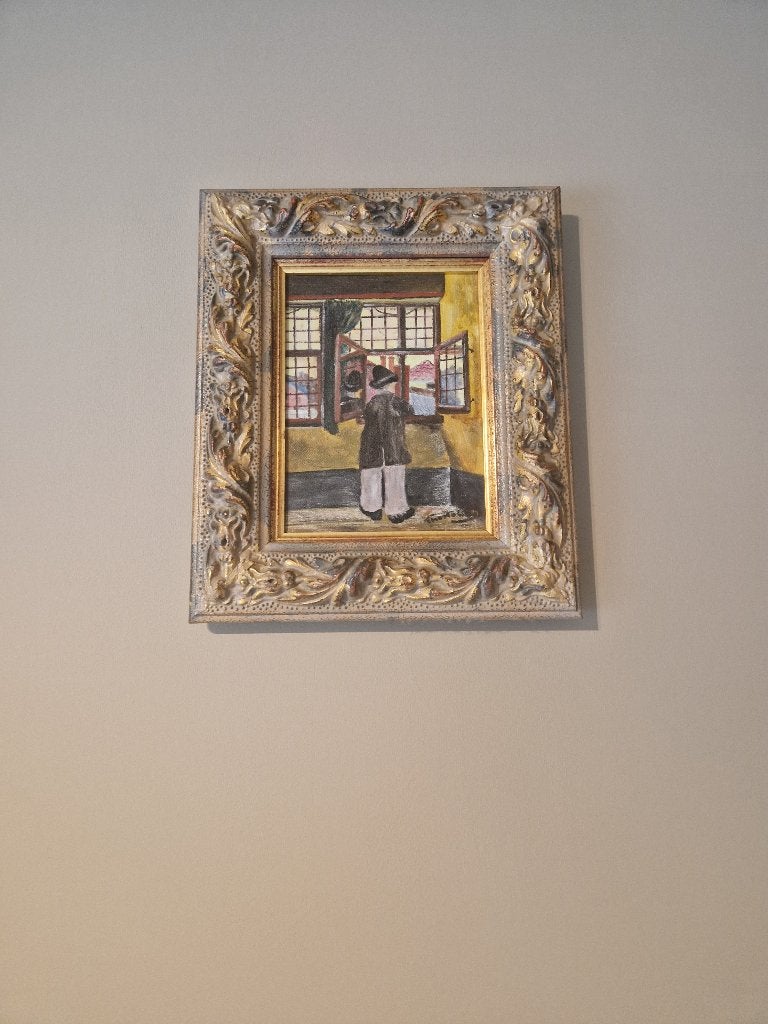 Reproductie " Man bij het venster " Henri De Braekeleer, Doek, Portret of Personen, Surrealisme, Gesigneerd