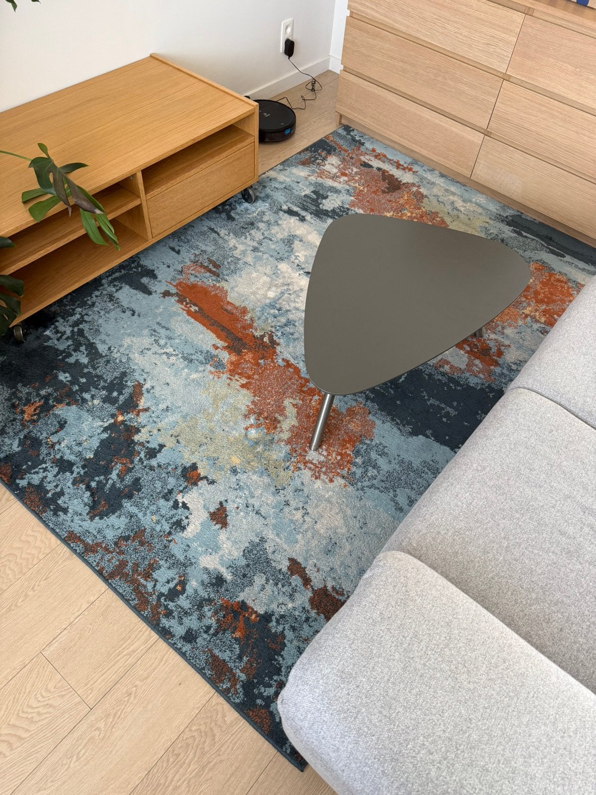 Ikea REERNÄS tapijt vloerkleed blauw met roestbruin oranje, Maison & Meubles, 200 cm ou plus, 150 à 200 cm, Bleu, Comme neuf