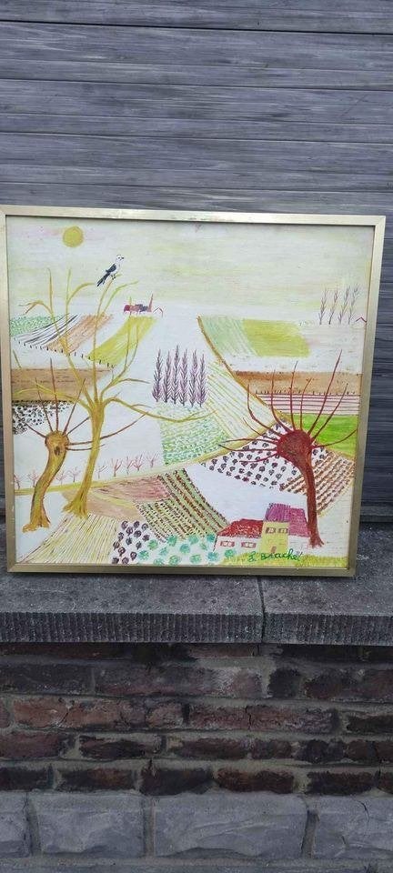 huile sur toile le petit hameau signe lise brachet, Enlèvement ou Envoi, Toile
