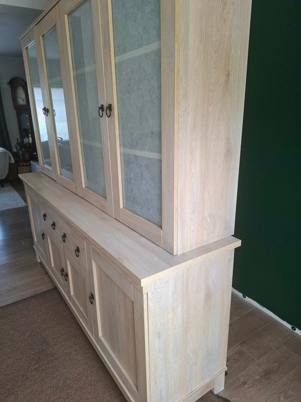 Grote buffetkast - vitrine kast eetkamer in lichteiken kleur, Ophalen, Gebruikt, 200 cm of meer, Met lade(s)