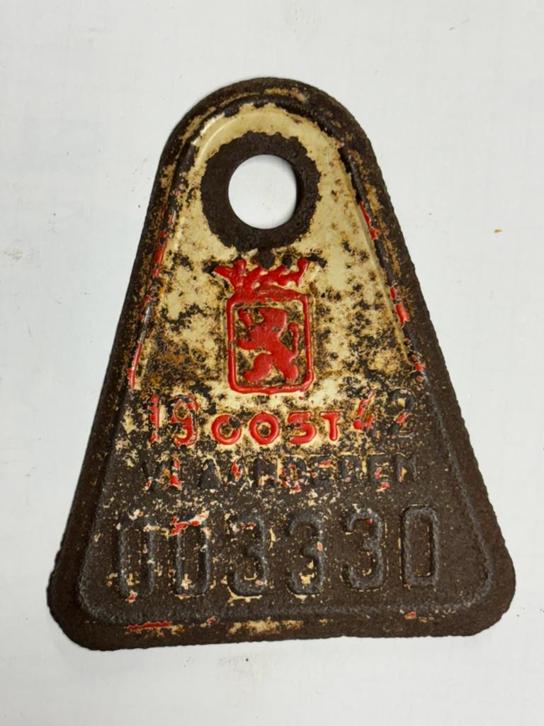 Tandem fietsplaat 1942 Oost Vlaanderen plaque velo taksplaat, Verzenden