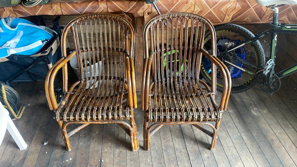 Lot de 2 fauteuils vintage en rotin – style bohème / rétro, Enlèvement, Comme neuf, Rotin
