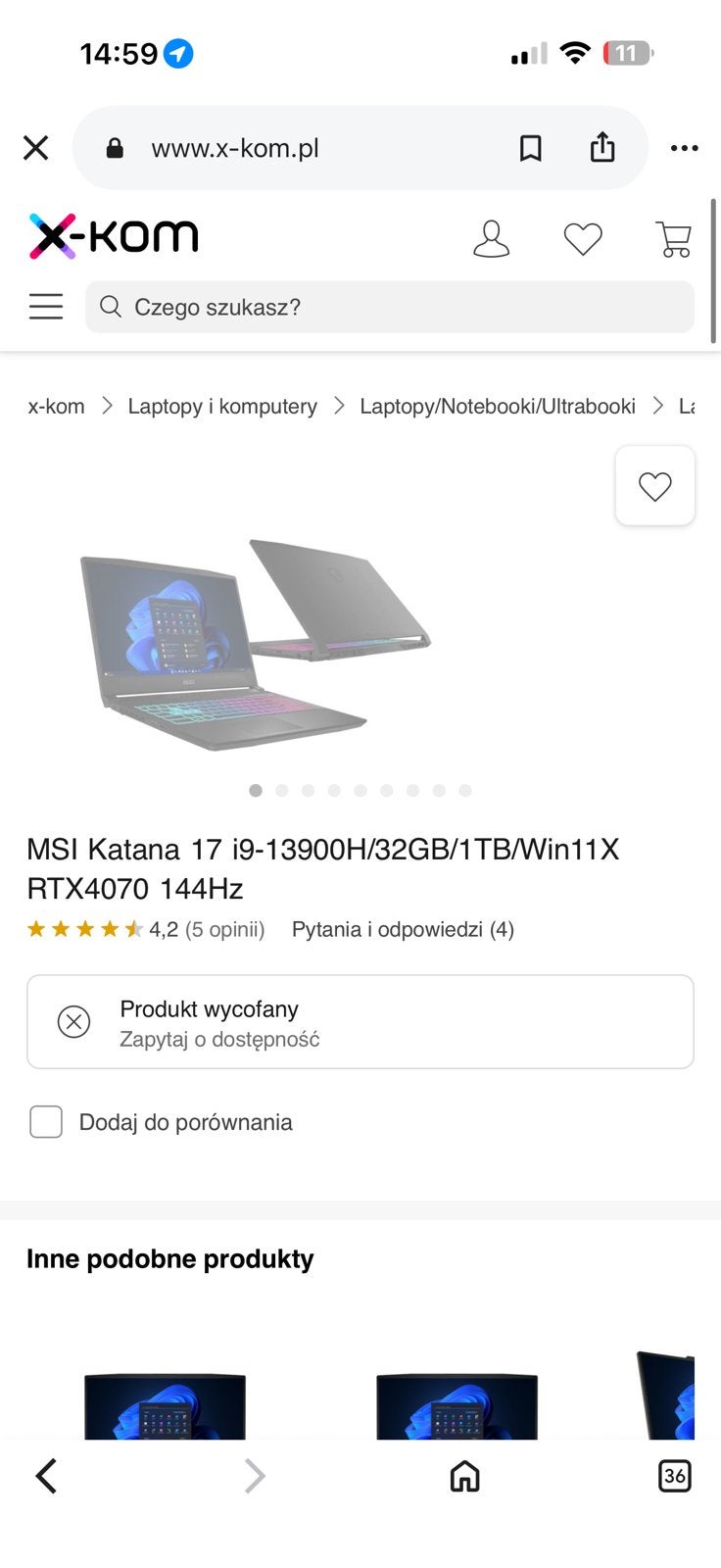 MSI Katana 17 i9-13900H/32GB/1TB/Win11X RTX4070 144Hz/., Ophalen, Zo goed als nieuw