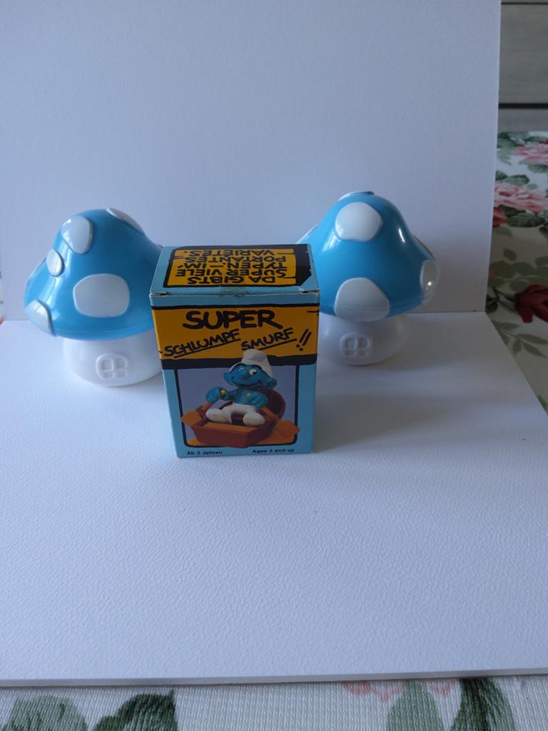 Supersmurf in een boot, Ophalen of Verzenden, Gebruikt, Poppetje, Figuurtje of Knuffel