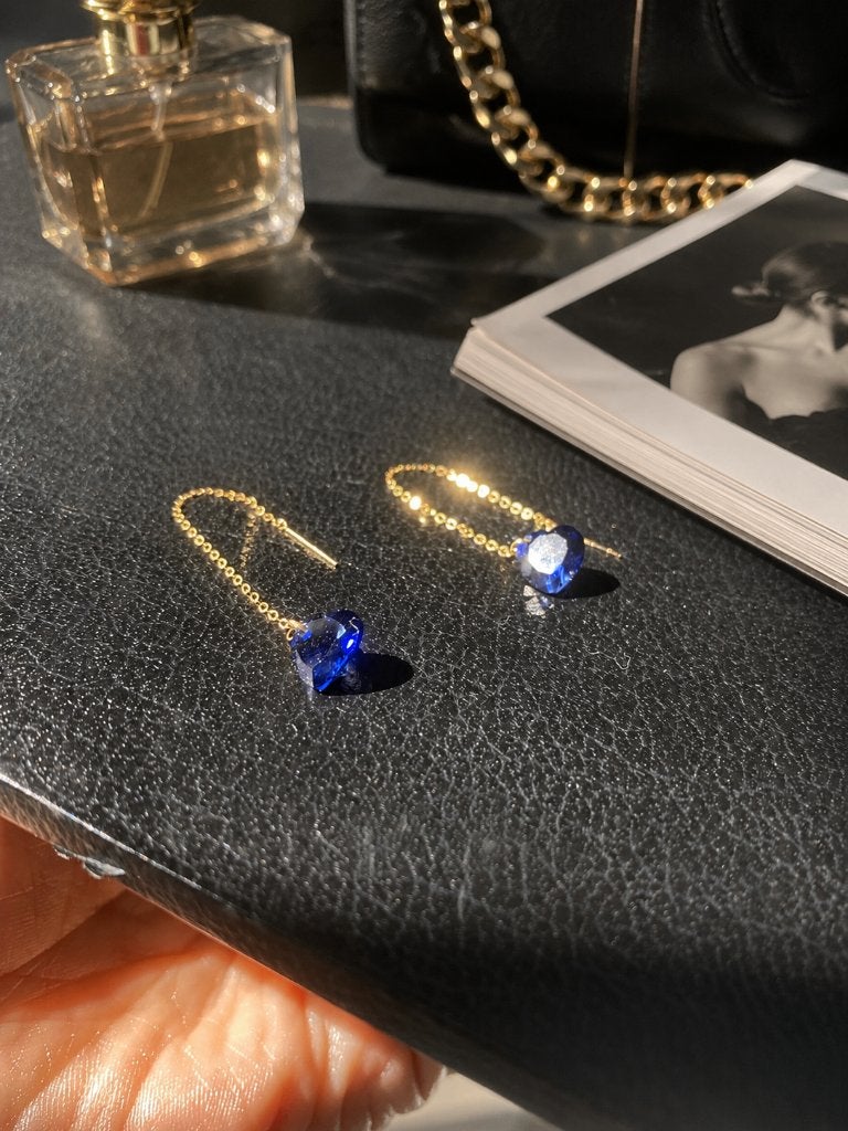 Oorbellen 18K geel goud saffier, Hangers, Blauw, Ophalen of Verzenden, Zo goed als nieuw