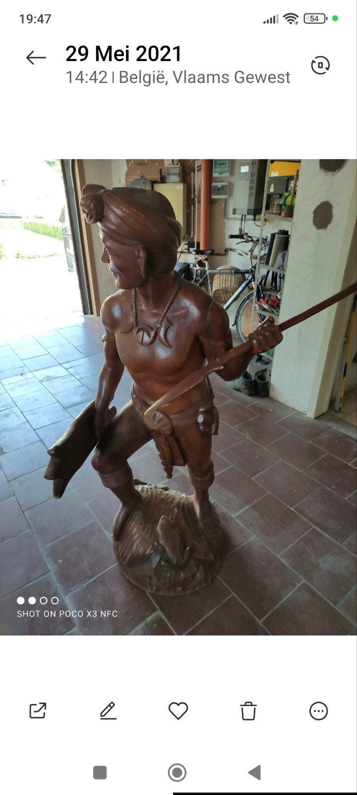 Houten Indian beeld, Ophalen