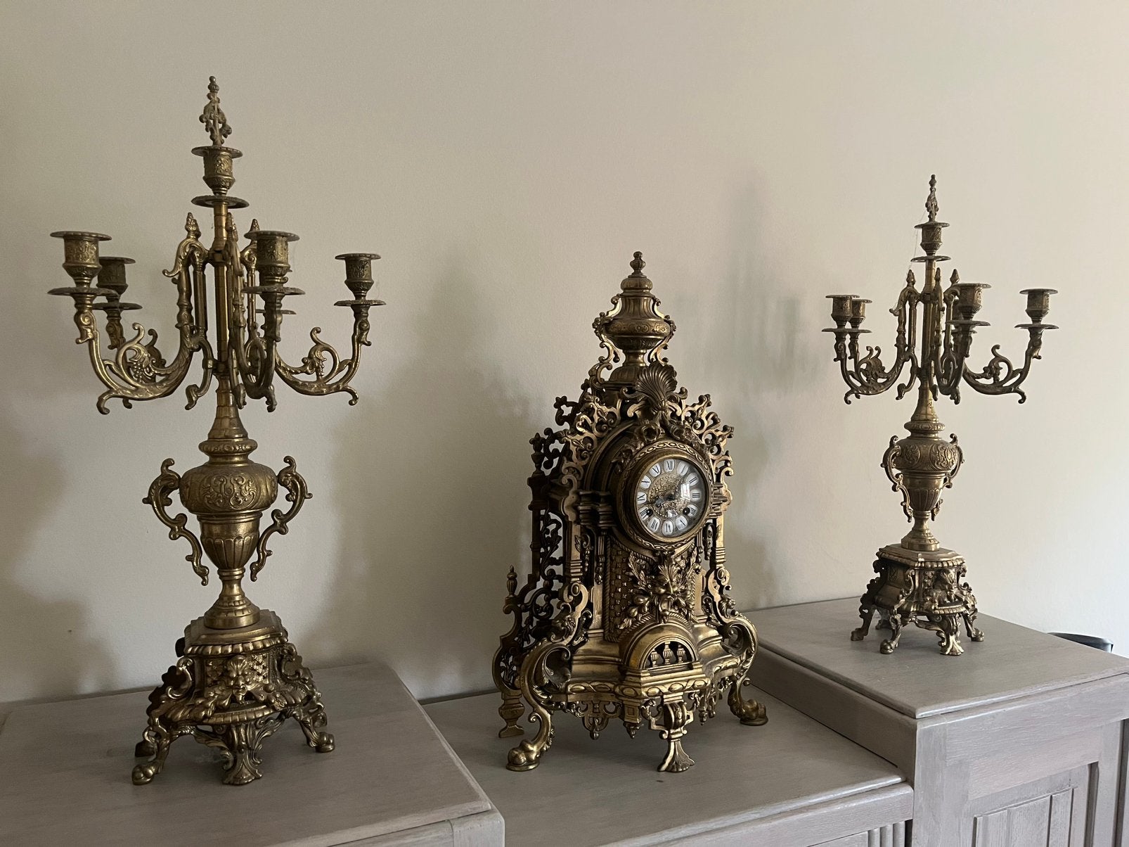 Antieke klok met kandelaars, Antiek en Kunst, Ophalen