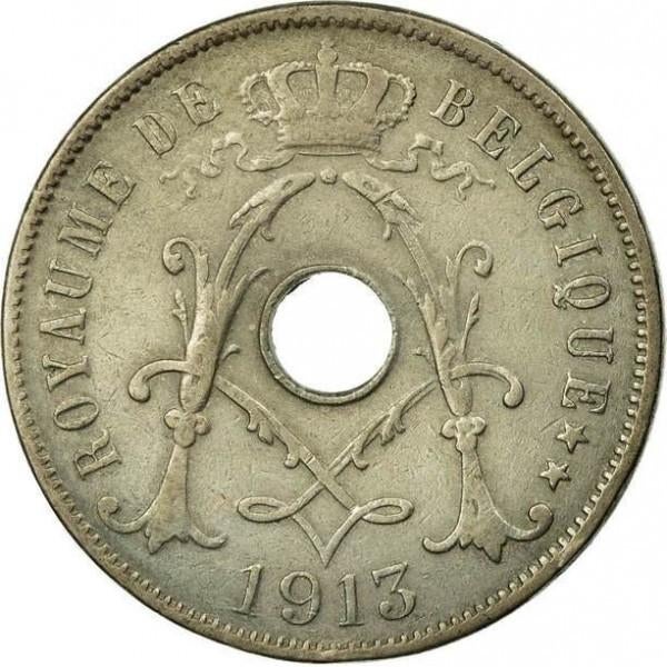 België 25 centimes, 1913 Frans - 'ROYAUME DE BELGIQUE', Ophalen, Losse munt