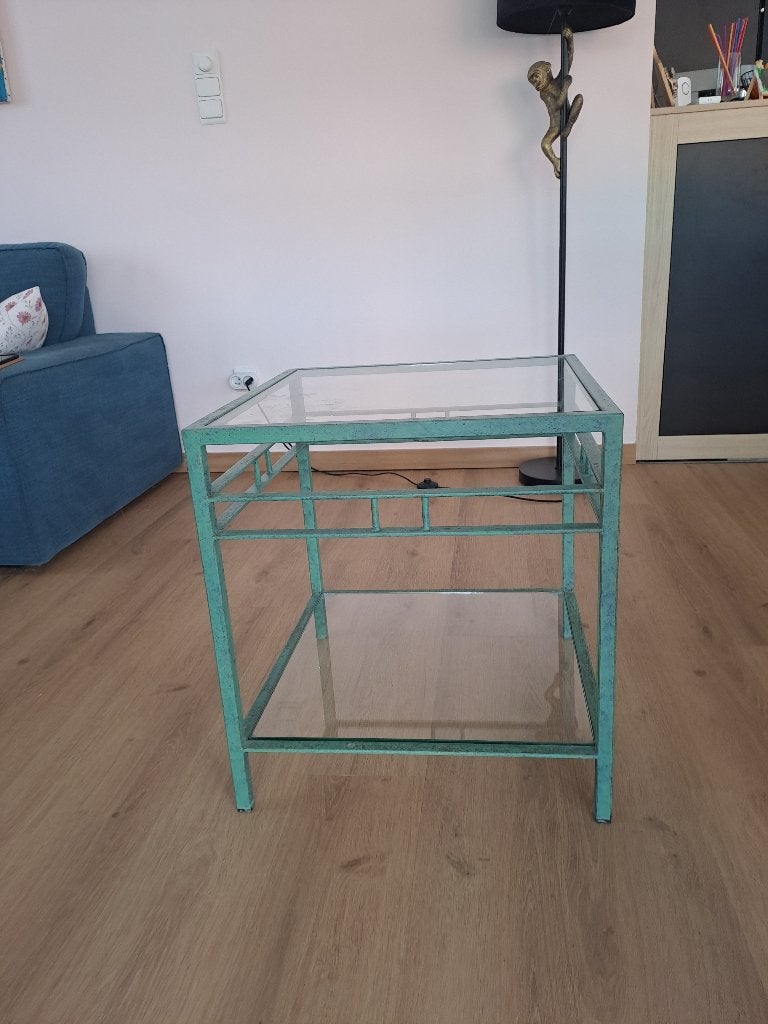 Bijzettafel, Minder dan 55 cm, Metaal of Aluminium, Vierkant, Zo goed als nieuw
