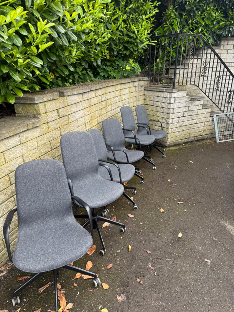 Set van 5 IKEA LÅNGFJÄLL bureaustoelen, Ophalen, Gebruikt, Grijs, Bureaustoel