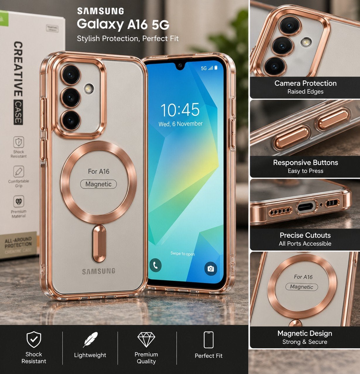 Samsung A16 Hoesje – Magnetisch – Transparant – Beschermend, Télécoms, Envoi