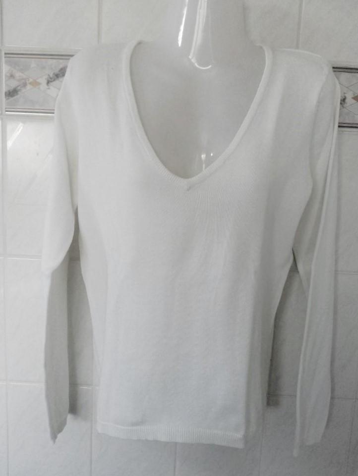 Talking French : wit katoenen trui pull diepe hals , mt M, Maat 38/40 (M), Talking French, Wit, Ophalen of Verzenden