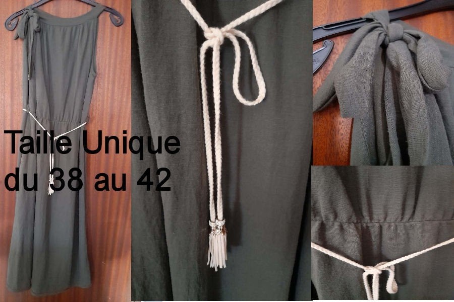 Kaki lange jurk One size, Kleding | Dames, Jurken, Gedragen, Maat 38/40 (M), Onder de knie, Ophalen of Verzenden