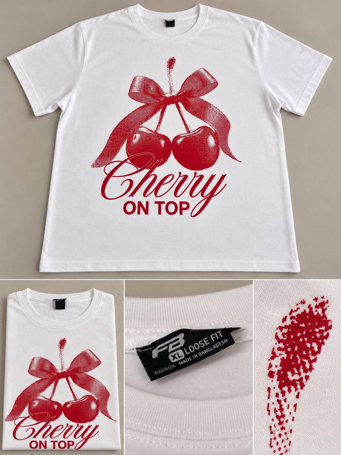 Wit T-shirt met 'Cherry on Top' print, Ophalen of Verzenden, Zo goed als nieuw, Wit