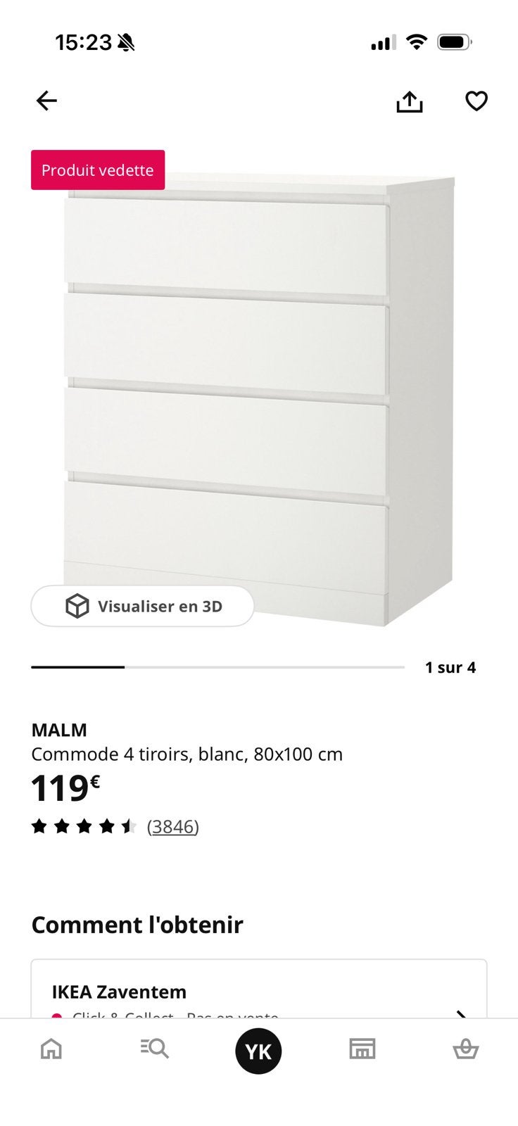 IKEA MALM dressoir - 4 laden - Wit - 80 x 100 cm, Huis en Inrichting, Kasten | Ladekasten, Zo goed als nieuw, Ophalen