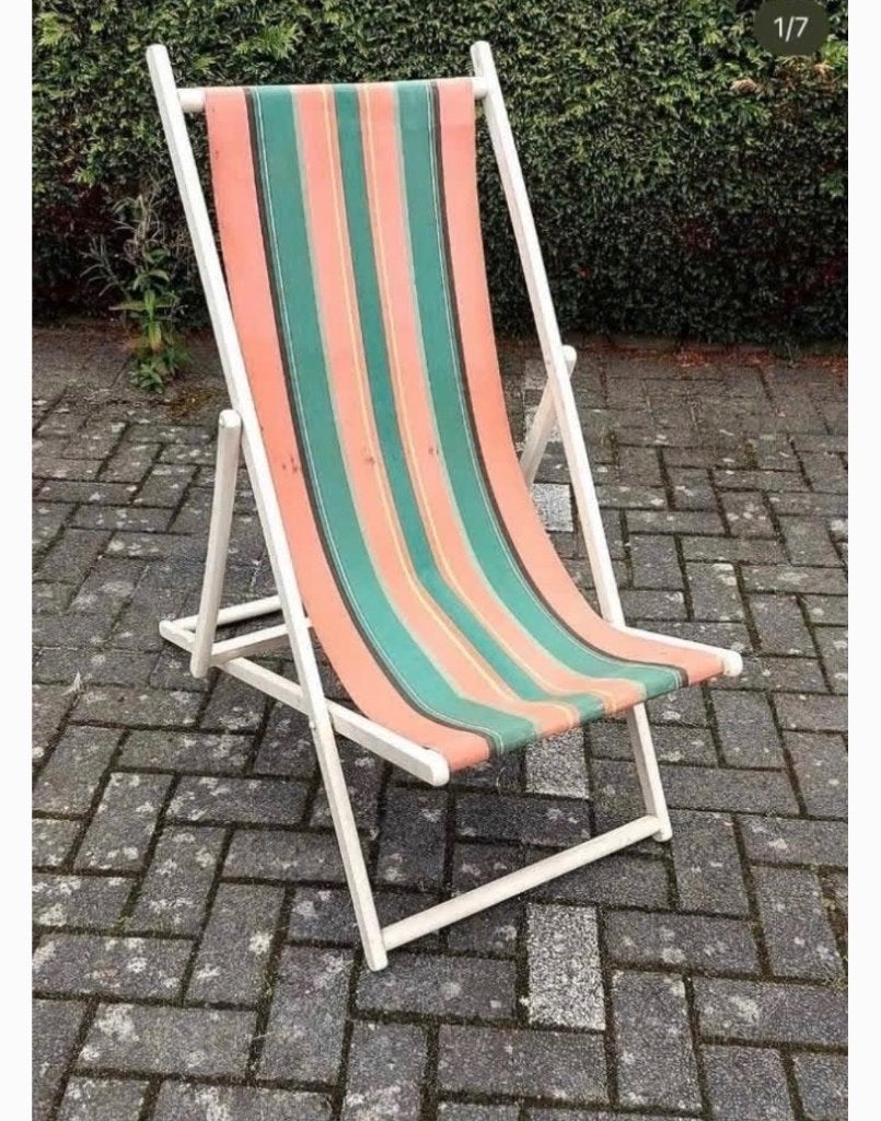 chaise de plage des années 1970, tissu rayé, Enlèvement