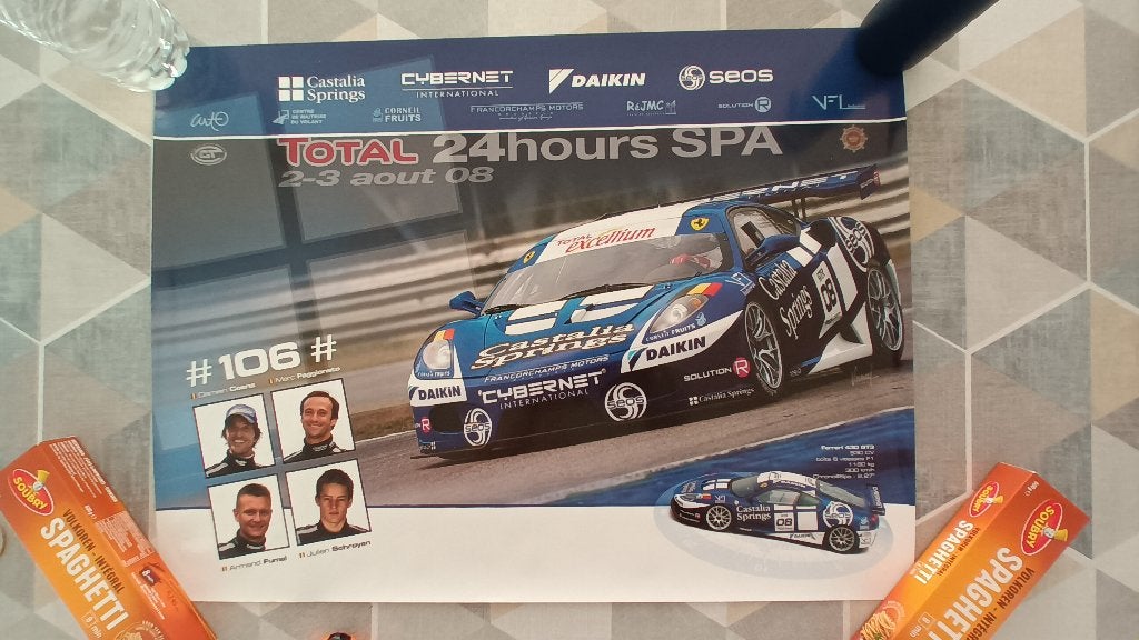 Poster 2008 24h Spa, F430 GT3 - Delahaye Racing, Enlèvement ou Envoi, Rectangulaire horizontal, A1 jusqu'à A3, Comme neuf