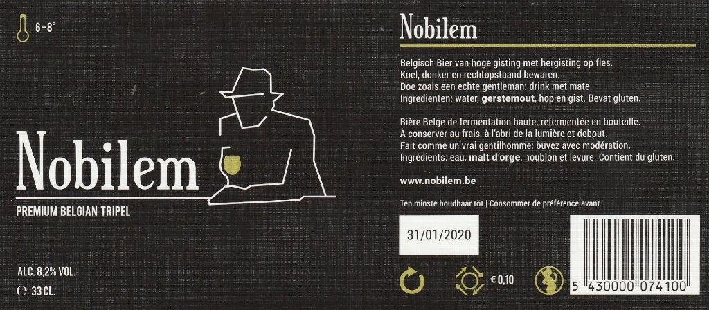 bieretiket België Nobilem tripel, Verzamelen, Biermerken, Verzenden, Nieuw, Overige typen, Overige merken