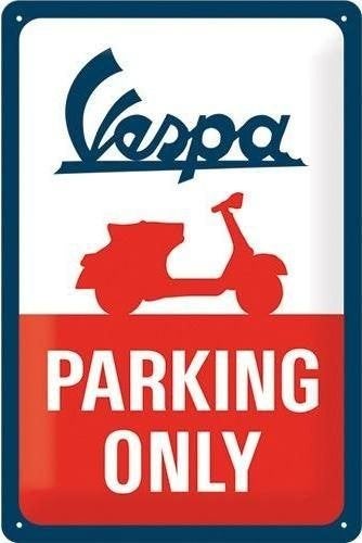 Vespa parking only metalen wandbord in reliëf - 30x20 cm, Verzamelen, Ophalen of Verzenden, Nieuw, Reclamebord