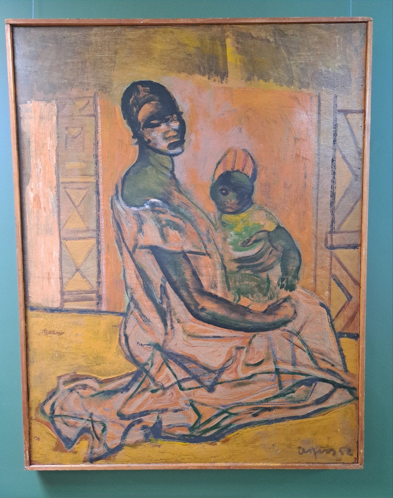 JESPERS Floris " Moeder en kind" 1952 olie op paneel, Ophalen, Gedateerd, Paneel
