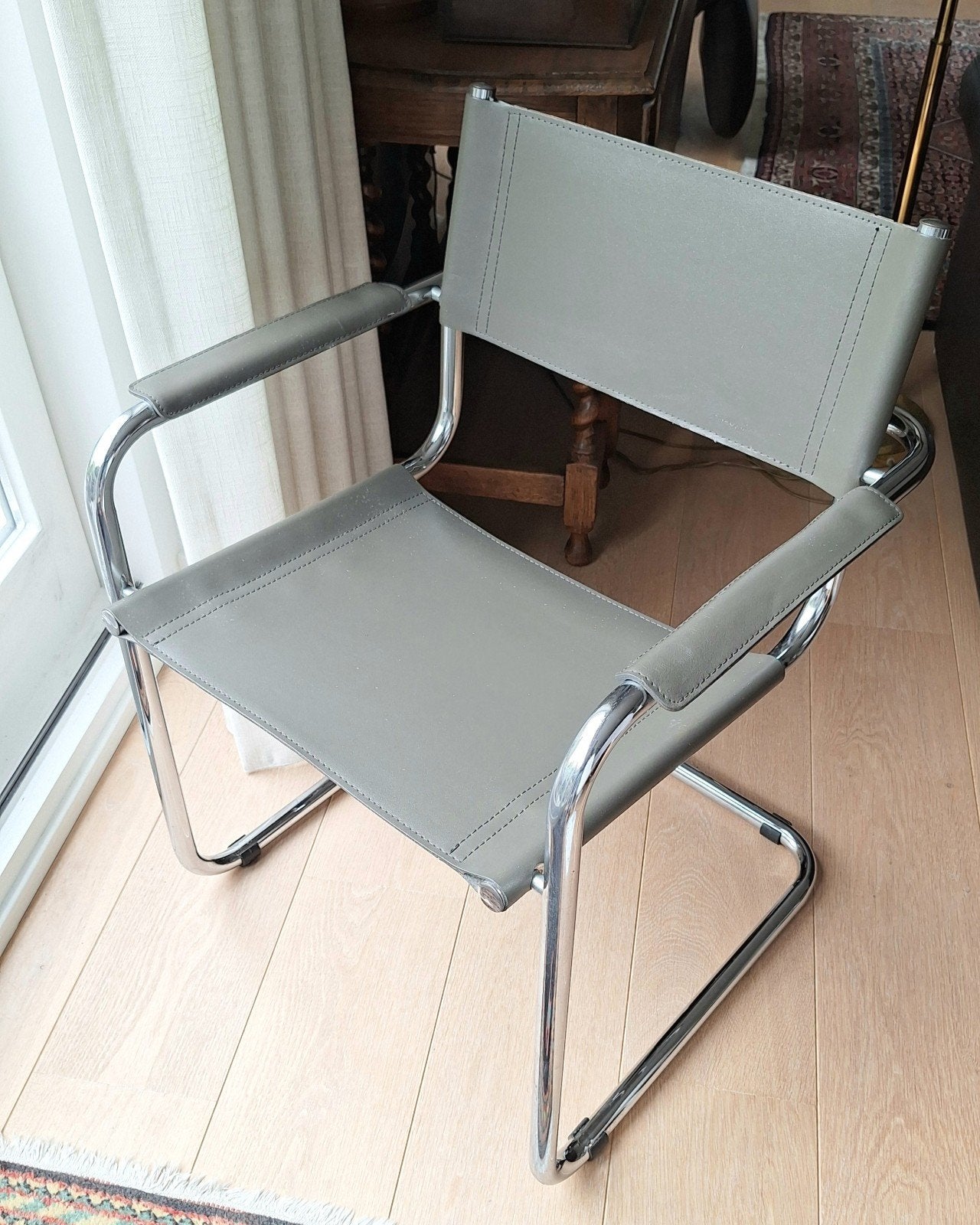 vintage Mart Stam/ Marcel Breuer stoel, Ophalen, Zo goed als nieuw, Leer, Vintage,  retro, midcentury modern
