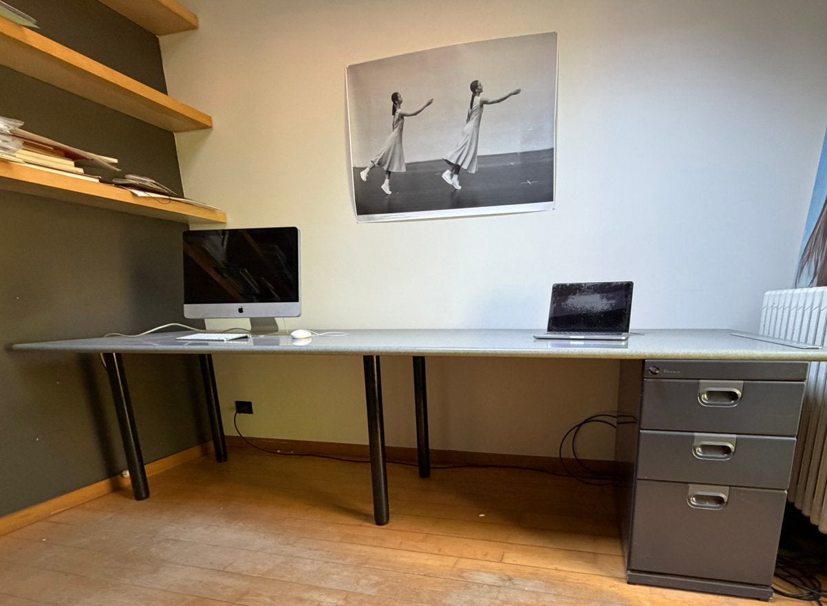 Extra groot bureau met ladeblok – 280  92 cm, Huis en Inrichting, Ophalen, Opbergruimte, Zo goed als nieuw, Grijs
