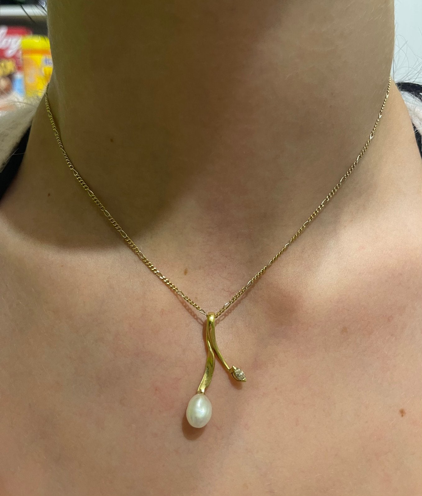 18 karaats gouden ketting met oesterparel, Ophalen of Verzenden, Zo goed als nieuw, Goud