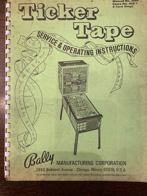 BALLY BINGO TICKER TAPE SERVICE & OPERATING INSTRUCTIONS, Enlèvement ou Envoi, Comme neuf