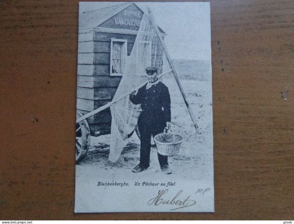 Postkaart Blankenberge, un pêcheur au filet, Ophalen of Verzenden, Voor 1920, Gelopen, West-Vlaanderen