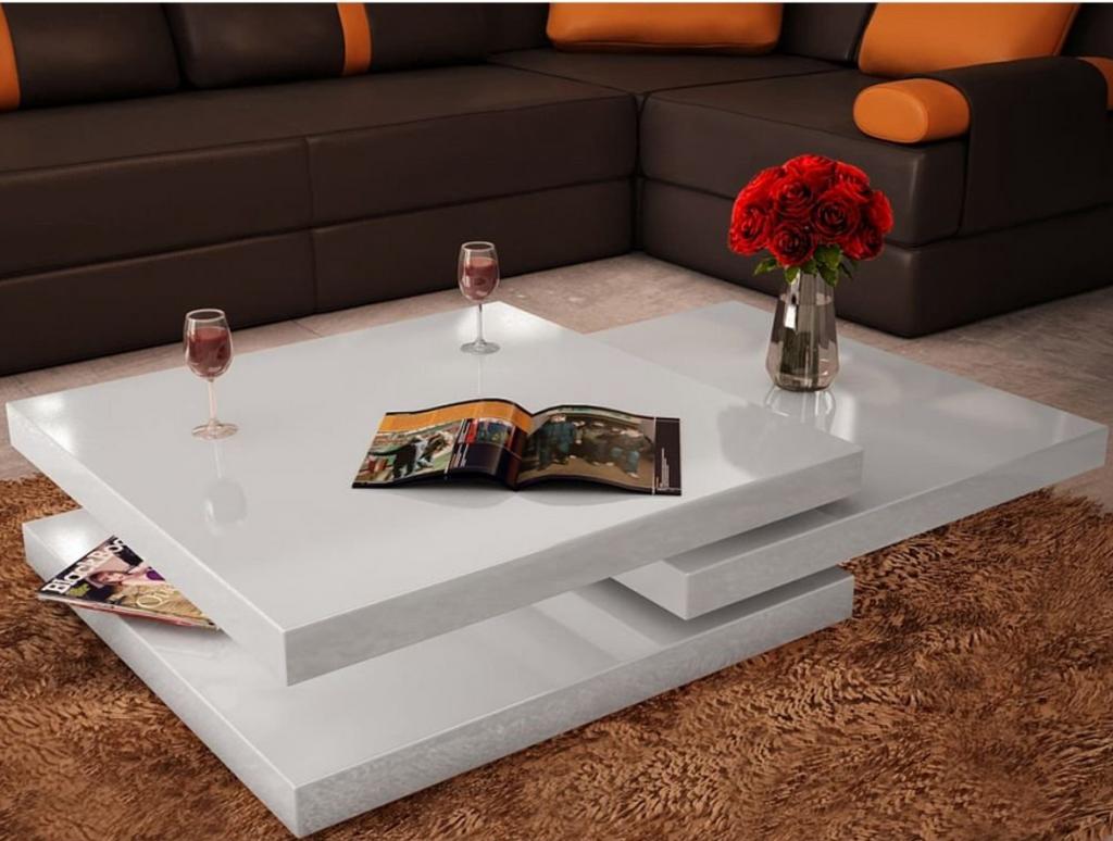 Wit gelakte draaibare woonkamertafel met 3 laden, Huis en Inrichting, Tafels | Salontafels, Ophalen, 50 tot 100 cm, Vierkant, 50 tot 100 cm