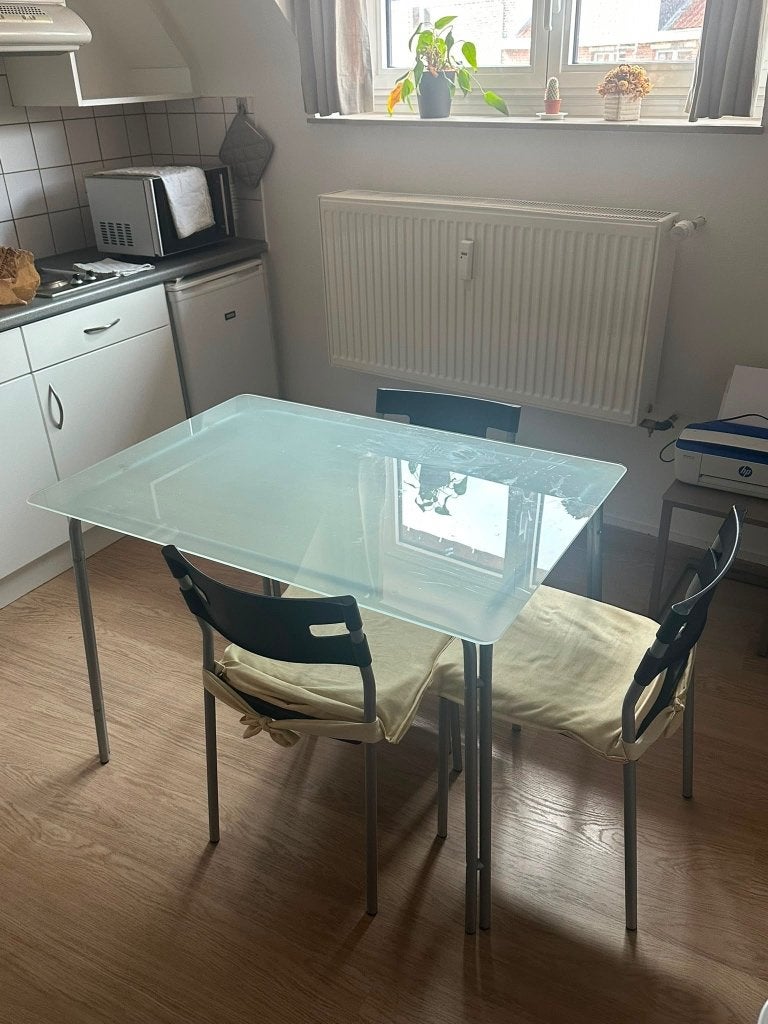 Eettafel en stoelen, Huis en Inrichting, Ophalen, Gebruikt, Glas, Vier personen