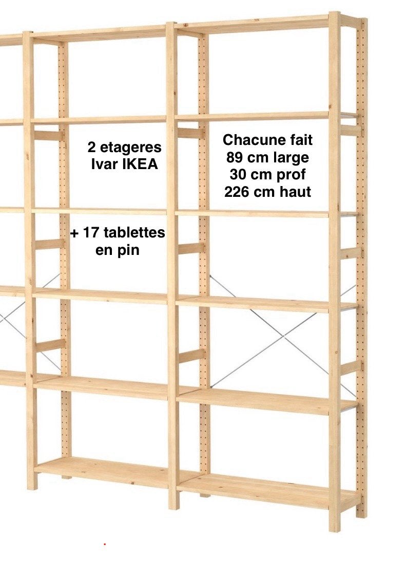 2 étagères Ivar IKEA + 17 tablettes en pin, Enlèvement, Comme neuf