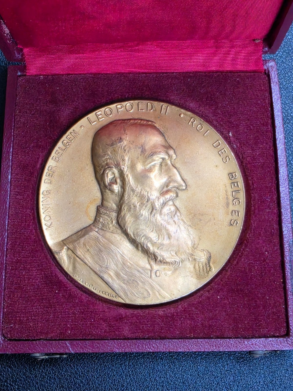 médaille en bronze doré Léopold II 1899 Gand/Gand, Enlèvement ou Envoi, Bronze