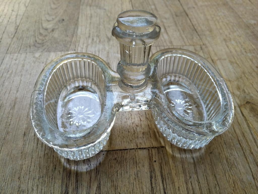 Vintage peper zout vaatje glazen peper zoutstel ovale potjes, Ophalen of Verzenden