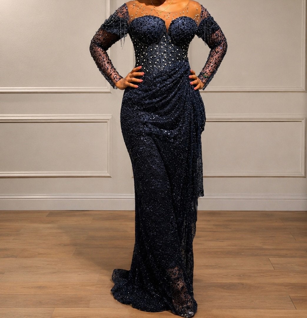 Elegant Black Beaded Evening Gown / Prom/wedding, Kleding | Dames, Gelegenheidskleding, Ophalen, Zo goed als nieuw
