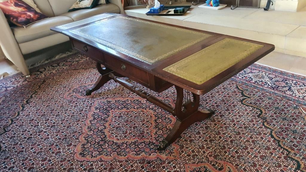 table basse classique avec plateau en cuir, 100 à 150 cm, Klassiek, Enlèvement, Utilisé