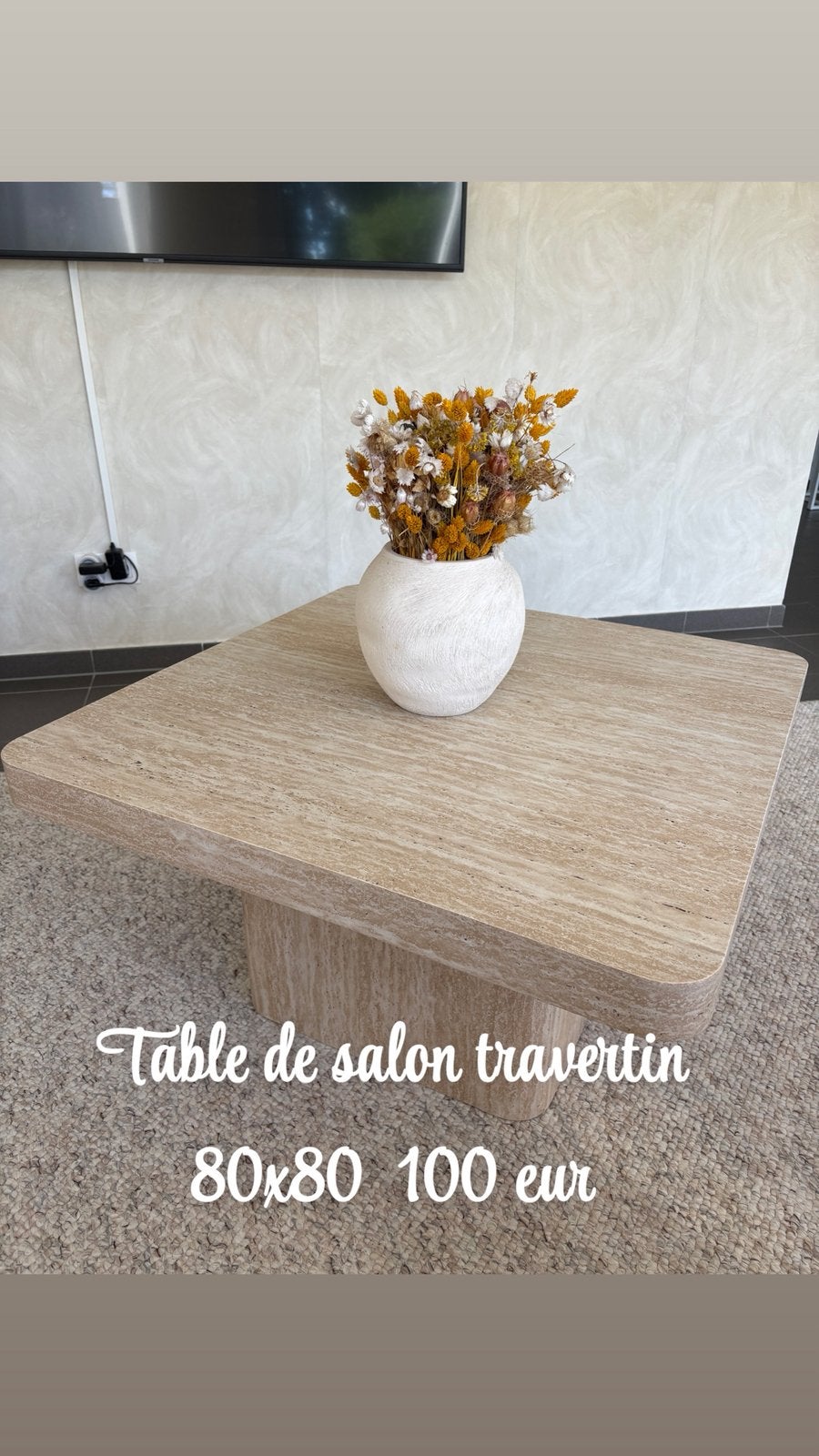 Table de salon travertin 80x80, Enlèvement ou Envoi, Comme neuf