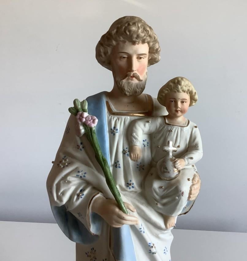 Magnifique biscuit ancien Joseph avec enfant, Enlèvement ou Envoi