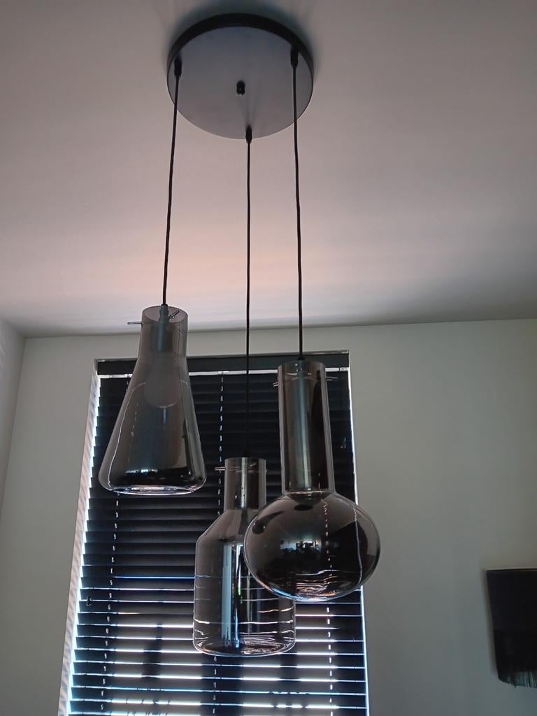 Hanglamp 3 lampen, Huis en Inrichting, Lampen | Hanglampen, Ophalen, Zo goed als nieuw, Glas