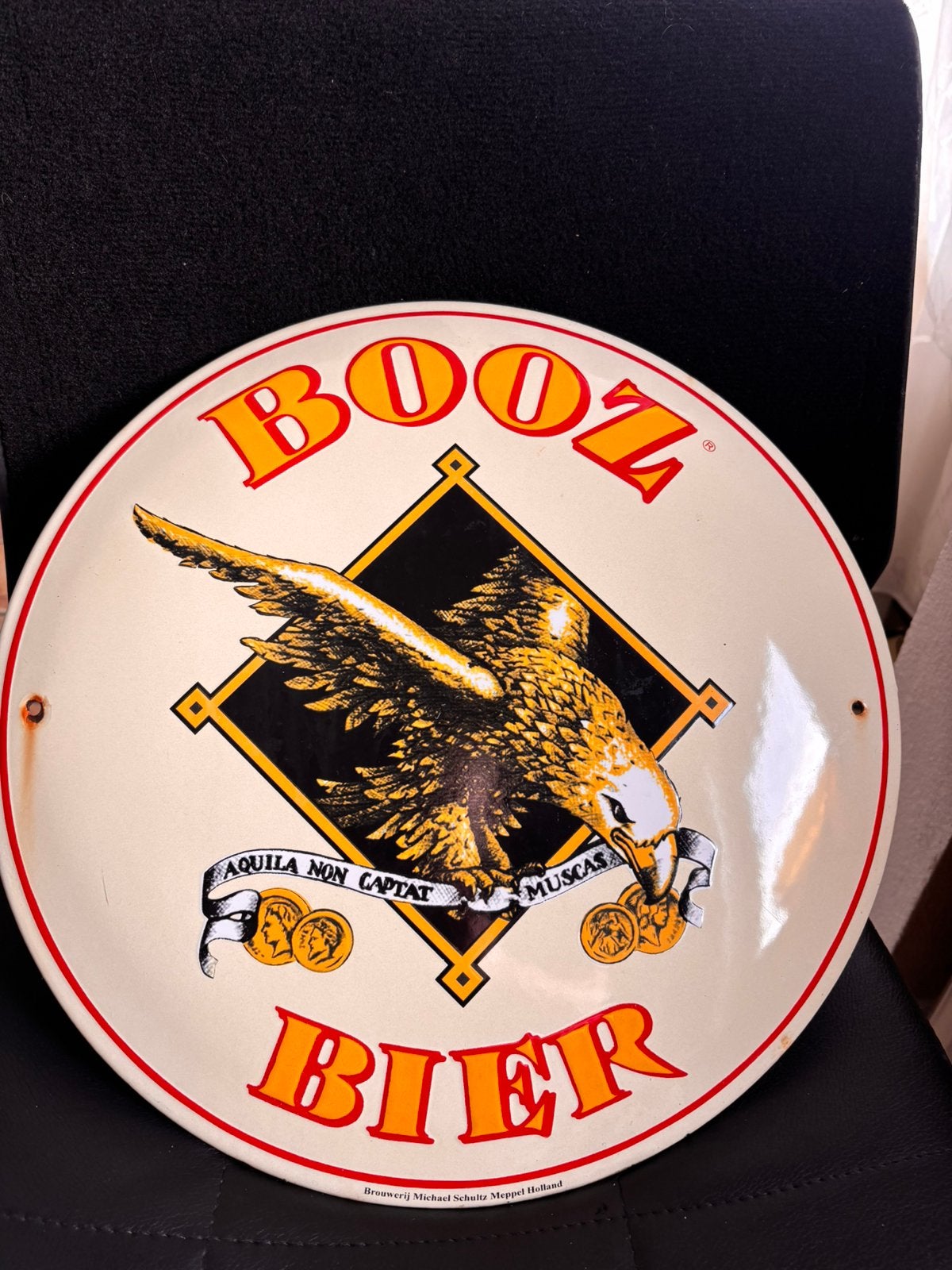 Vintage emaille reclame bord BOOZ BIER, M SCHULTZ MEPPEL, Verzamelen, Ophalen of Verzenden, Zo goed als nieuw