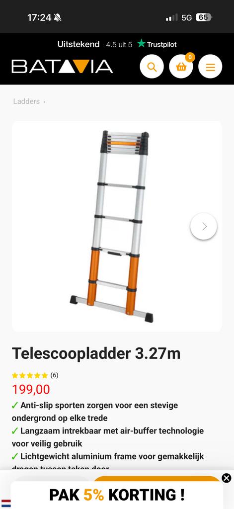 Telescopische ladder 3,27m, Ophalen, Zo goed als nieuw, Ladder, Opvouwbaar of Inschuifbaar