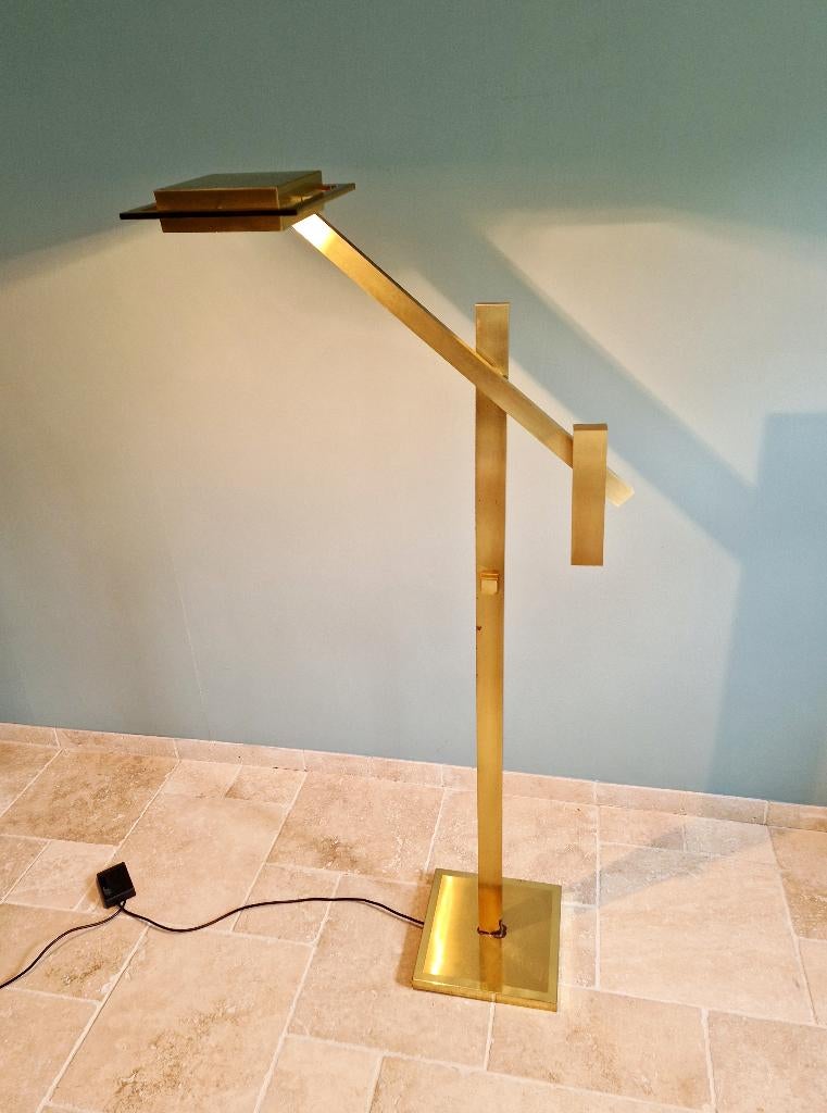 Design messing vloerlamp met contragewicht, 1970-80, Antiek en Kunst, Ophalen