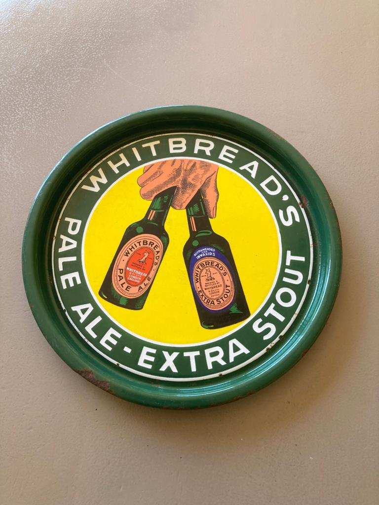 Oude emaille bier plateau, Ophalen of Verzenden, Zo goed als nieuw
