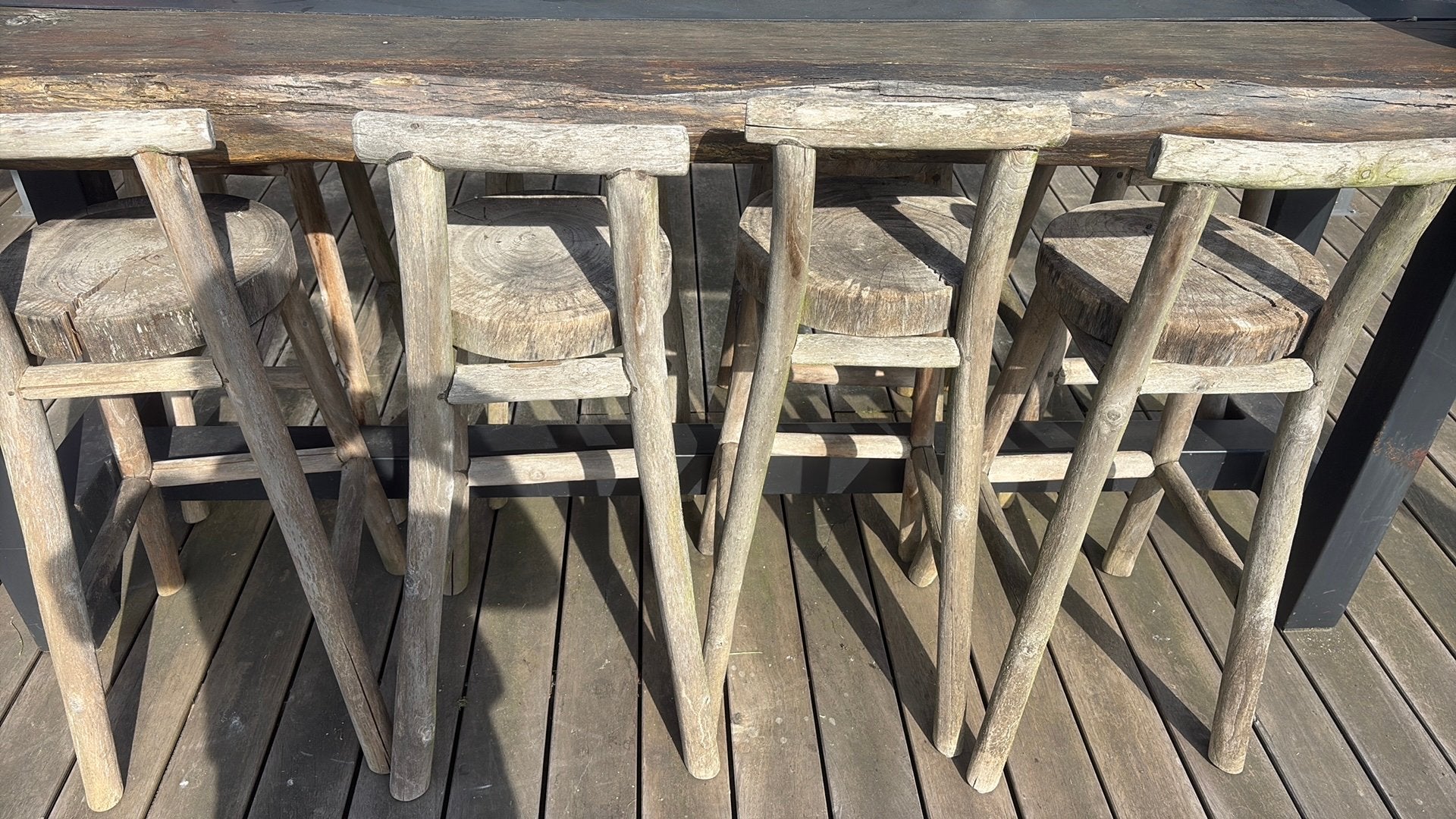 Teak barkrukken, Huis en Inrichting, Ophalen, Met voetsteun, 90 cm of meer, Hout