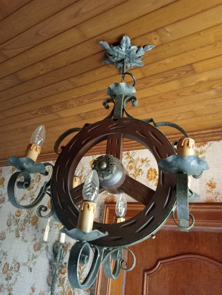 Lampe suspendue rustique à 6 lumières, Enlèvement, Comme neuf, Bois, Landelijk