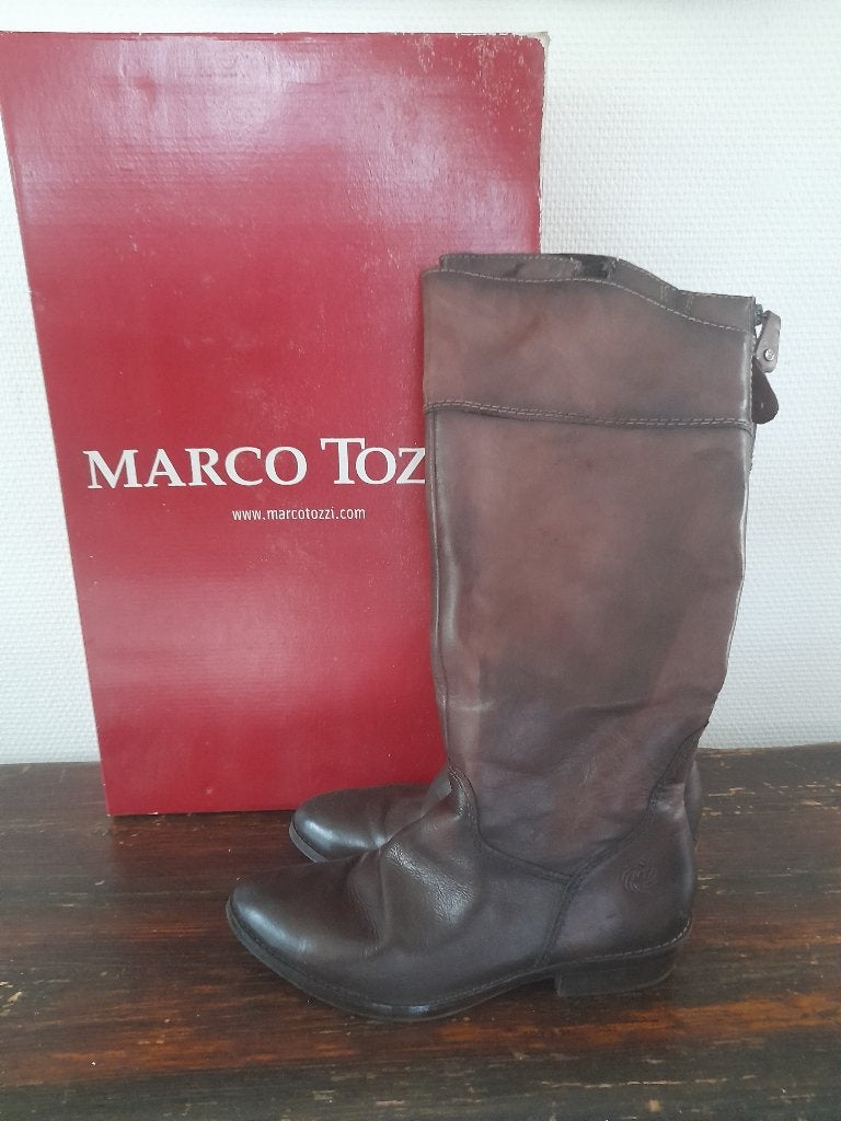 hoge leren dameslaarzen van Marco Tozzi, Enlèvement ou Envoi, Comme neuf, Brun, Bottes hautes