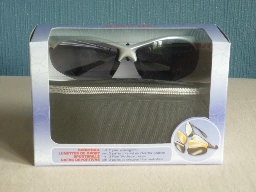 Sportbril met 3 Paar Wisselglazen 100% UV, Enlèvement ou Envoi, Neuf, Autres couleurs, Lunettes de soleil