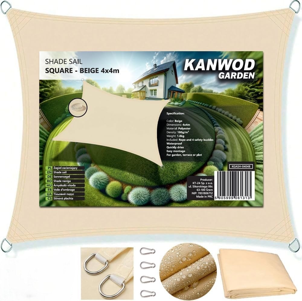 Schaduwdoek Zonnezeil Beige 4 x 4 meter, Tuin en Terras, Ophalen, Nieuw