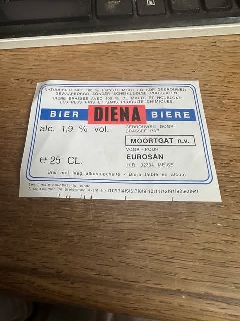 étiquette de bière Diena Moortgat n.v. pour Eurosan Meise, Collections, Enlèvement ou Envoi, Neuf, Autres types, Autres marques